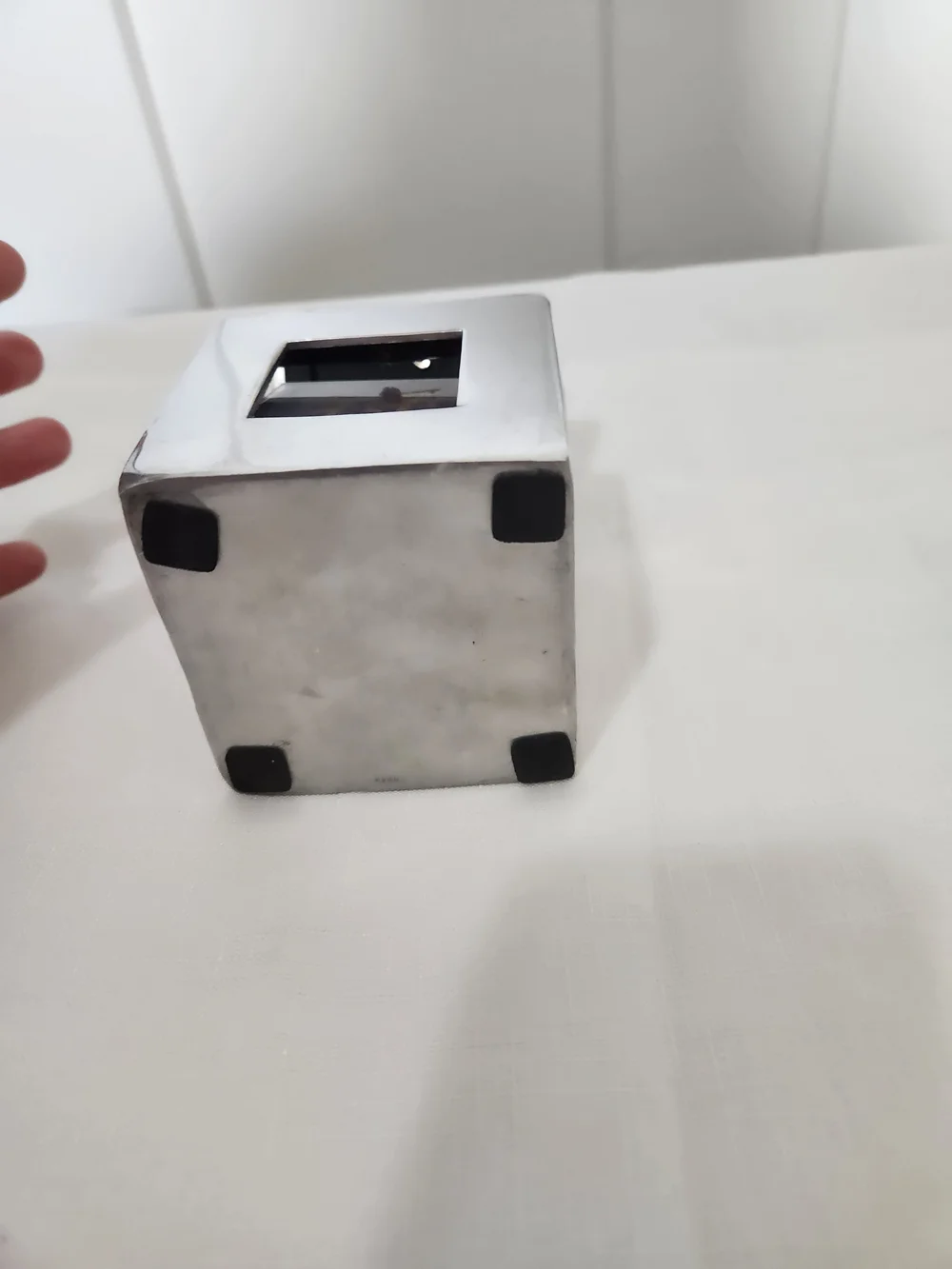 Silver Square Trinket Accent Box with Chinese Art